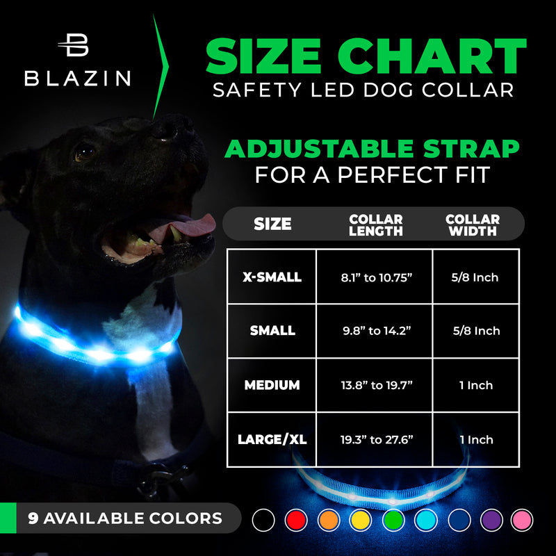 Blazin Safety LED Dog Collar Size Chart
