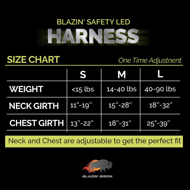 Blazin Safety LED Dog Harness Size Chart